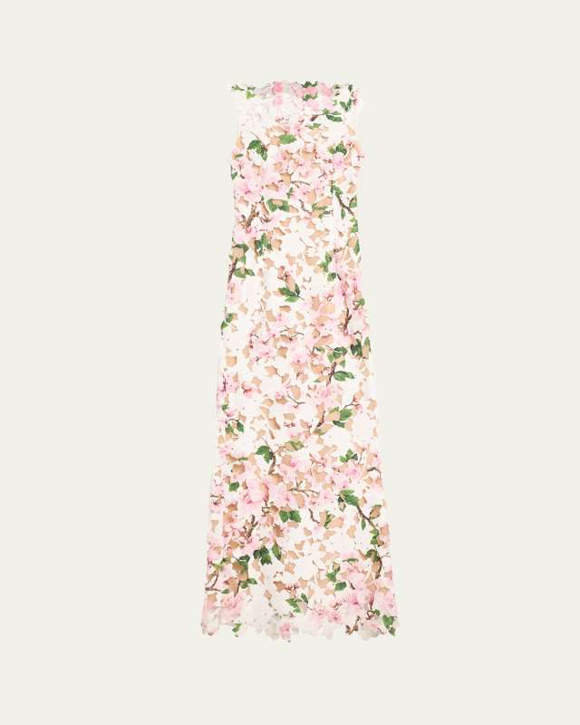 Sleeveless Cherry Blossom Guipure Gown